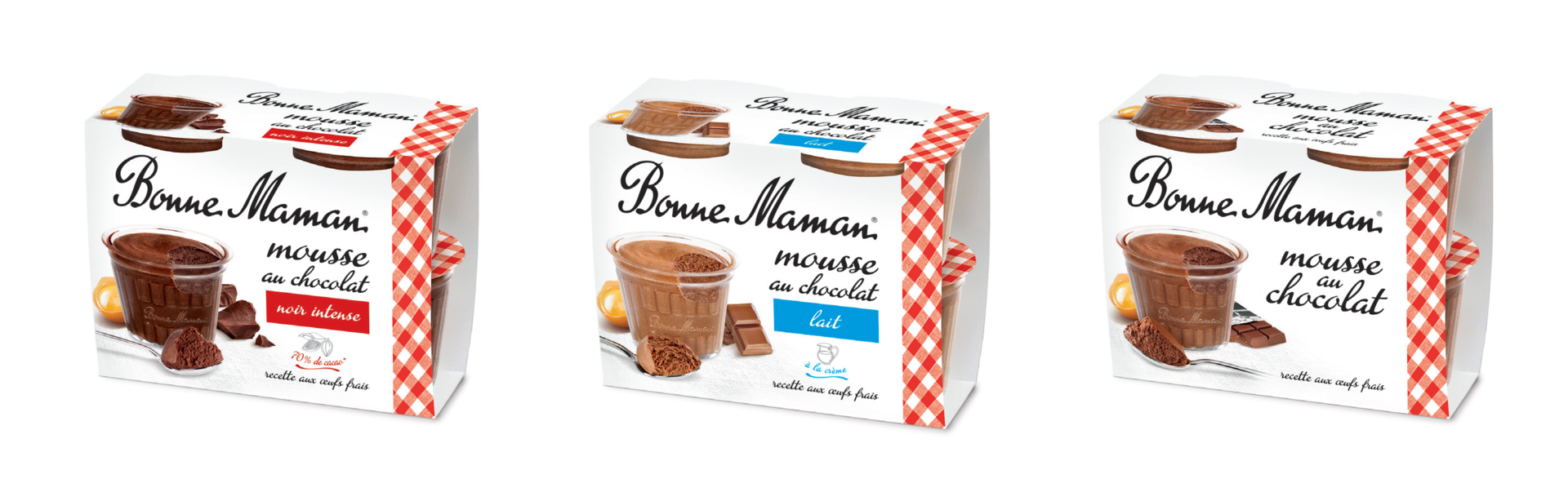 Gamme packaging des mousses au chocolat Bonne Maman