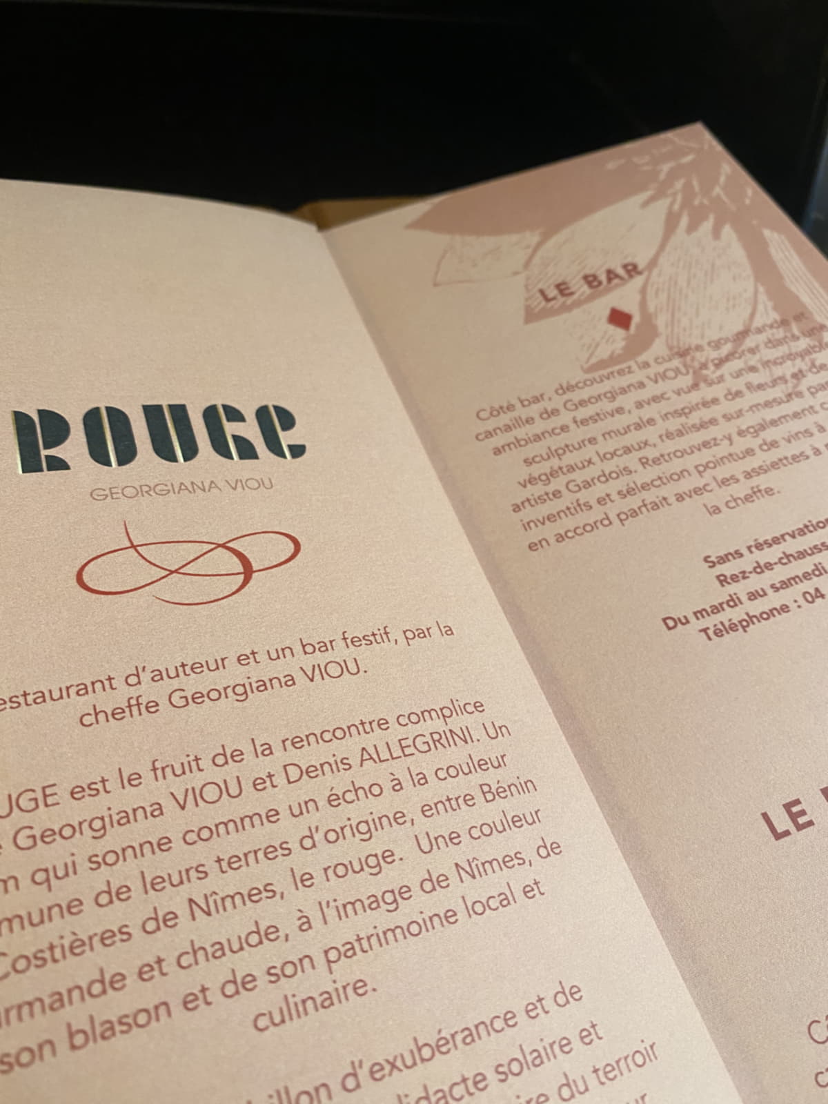 La carte du restaurant étoilé Rouge à Nîmes