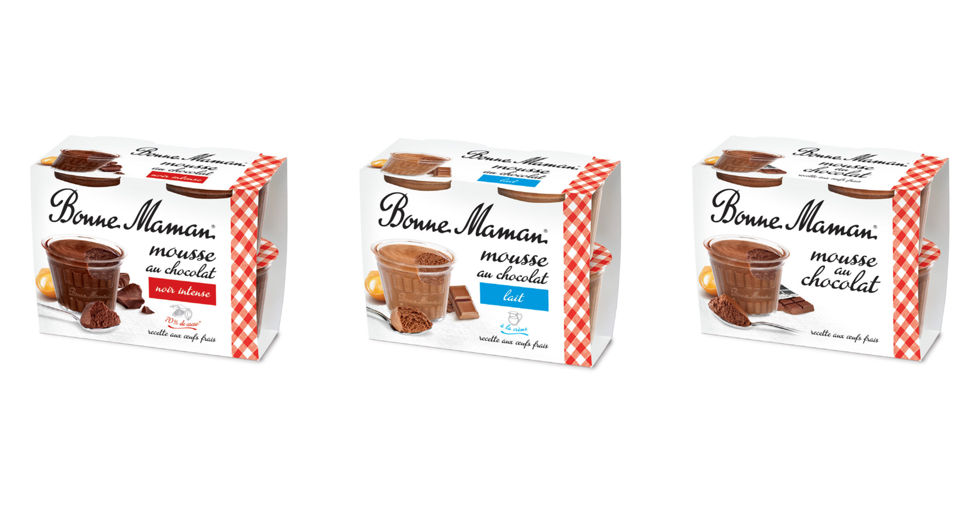 Gamme packaging Bonne Maman mousses au chocolat