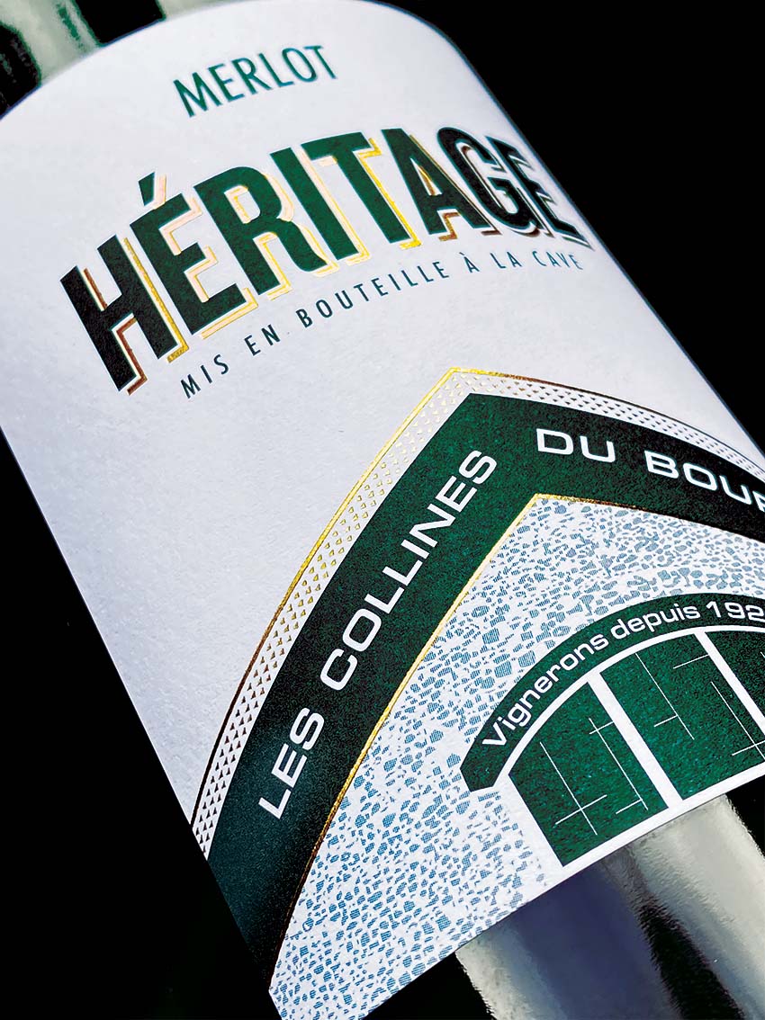 Packaging de la cuvée Héritage pour la cave coopérative les Collines du Bourdic